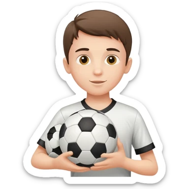 Boy with a soccer ball, holding it or playing with it sticker
