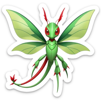  Cool Edgy Shiny Futuristic Ethereal Legendary Scizor-Kartana-Digimon-Schyther-Flygon-hybrid full body with butterfly wings sticker