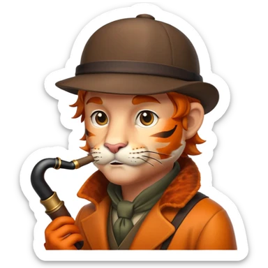 Tiger Sherlock Holmes with pipe and deerstalker hat sticker