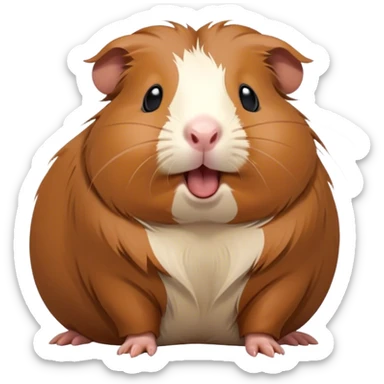 Cinematic Cute Yawning Brown Guinea Pig Portrait Emoji, Head tilted slightly with a dramatic, wide-open yawn, revealing a soft brown coat and tiny, droopy ears, round dark eyes barely open in drowsy contentment, Simplified yet irresistibly adorable features, highly detailed, glowing with a soft, cozy glow, high shine, relaxed yet expressive, stylized with a touch of whimsy, bright and endearing, soft glowing outline, capturing the essence of a sleepy yet affectionate guinea pig, so drowsy it feels like it could stretch out of the screen and curl up for a nap! sticker
