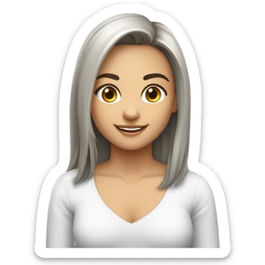 mulher morena, com estatura de 1,65 m, sorridente, rosto pouco redondo e cabelo liso e com mexas loira sticker