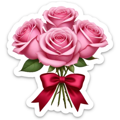 "A bouquet of Fairy Tale Pink roses tied with a flowing Ruby Red silk bow. The contrast of gentle pastels and deep crimson exudes elegance and charm." sticker