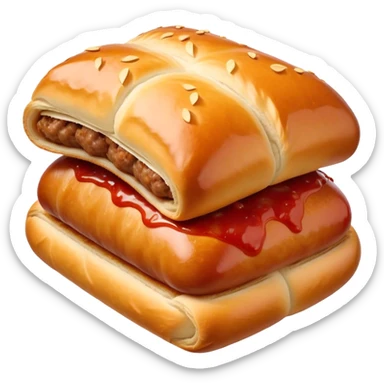 a sausage roll with a line small amount of tomatoe sauce on top sticker