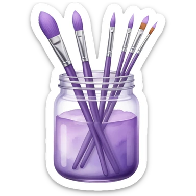 Watercolor set of light purple brushes in a jar sticker