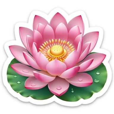 Beautiful pink lotus flower with delicate petals and round lotus leaf sticker