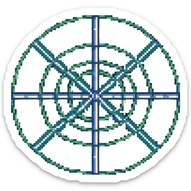 network in a circular blue form with non-blue boxes at intersection points sticker