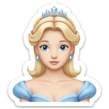 Cinderella from hips up, light blue ballgown, blonde hair, minimal style but clearly recognizable sticker