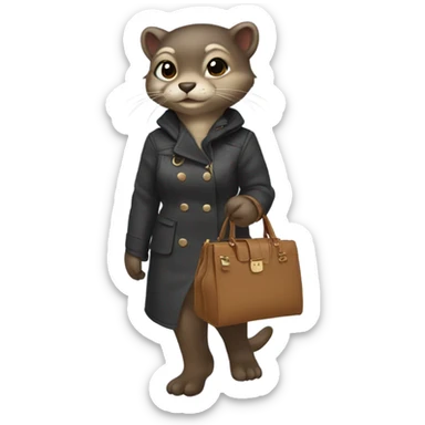 An otter wearing cat ears holding a designer handbag and wearing knee high boots sticker