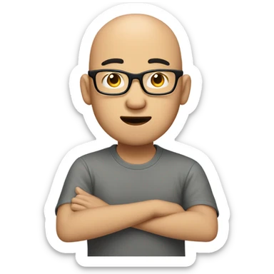  a 35-year old, male, bald Asian man, wearing glasses, inquisitive, goofy, scratching the back of his head in confusion,  sticker