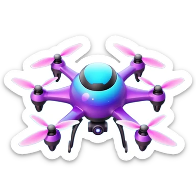 Galaxy drone emoji, cosmic purple blue gradient, glowing stars texture, neon propellers, 3D glossy, futuristic, transparent background. sticker