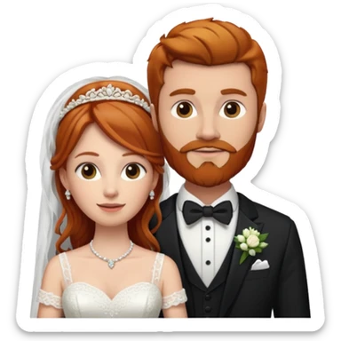 Ginger long hair bride and brown hair groom with beard sticker