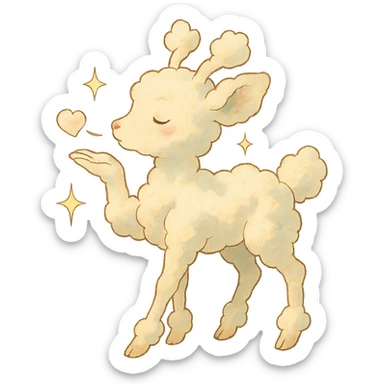 vanilla-colored cloud doe with sparkles, soft ghibli style, blowing a gentle kiss sticker