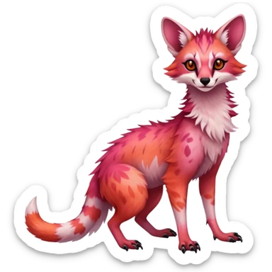Feral Rare Fantasy dark vibrant gradient-pink-red-orange Vernid-Sergal-Genet-species by LiLaiRa, random markings, tufted ears, full body, 4 legs sticker