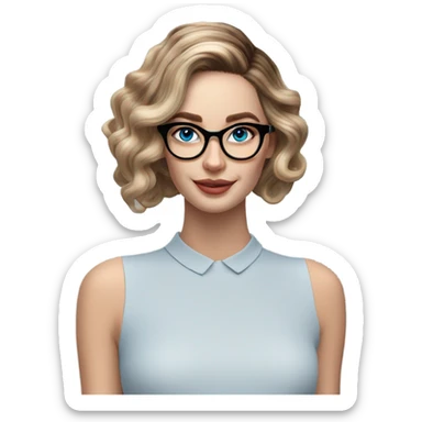 Shoulder length Balayage updo pale model lady with glasses and blue eyes  sticker