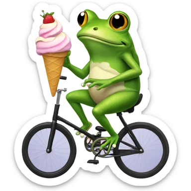 Frog eating ice cream on a unicycle  sticker