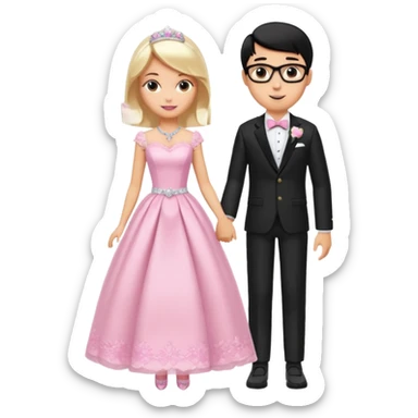 pretty light blonde girl barbie wedding to boy nerd with short black hair and tan skin sticker