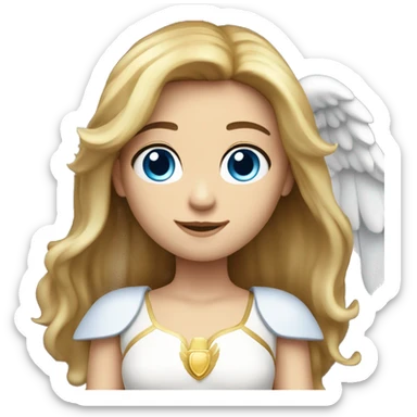 Caucasian brunette Angel with long straight hair, dimples, big blue eyes, golden halo and wings sticker