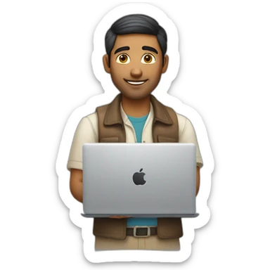Indian white man with MacBook with taking lot of responsibility of work and family at the age of 27 sticker
