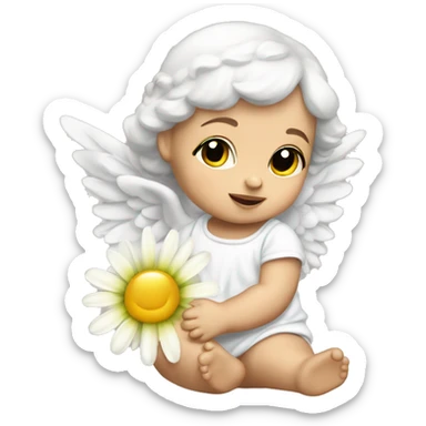 Cocasian Baby girl angel with a daisy flower sticker