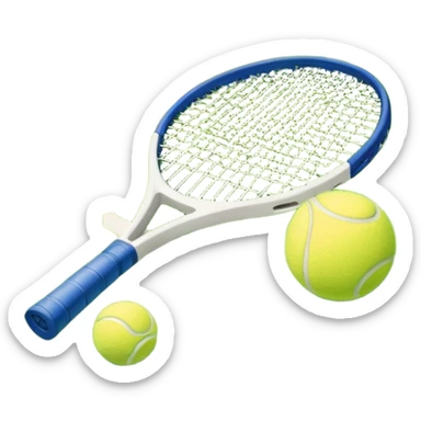 A tennis racket resting on the green grass of a tennis court, with a tennis ball placed nearby and the net stretching across the court. The background captures the fresh, open atmosphere of a traditional grass court, emphasizing the elegance and precision of the sport. sticker
