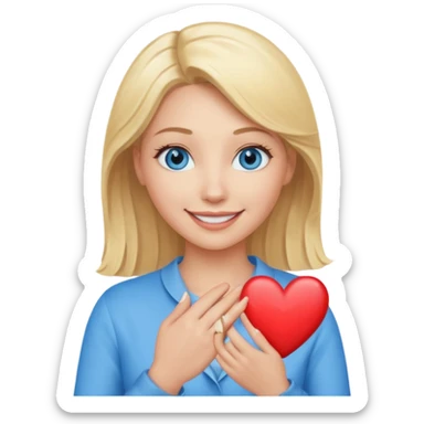 Une femme blonde yeux bleus qui envoi cœur sticker