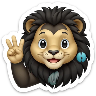A cute black lion emoji in WhatsApp style, smiling and facing forward, making an OK hand gesture with his right hand and winking one eye. Flat design, soft gradients, rounded shapes, friendly expression, high contrast, clean vector look, centered on a transparent background. sticker