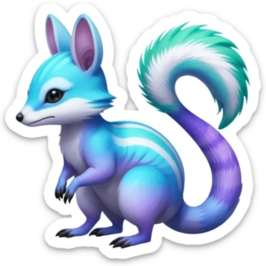 Iridescent Neon Green-Cyan-Blue-Purple-gradients Minccino-Numbat-Sergal-fusion-hybrid-animal-creature, full body sticker