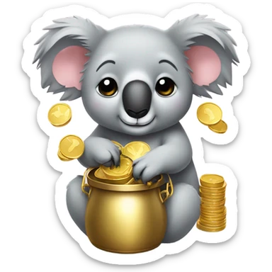 light pink bow on a koala holding pot of gold sticker