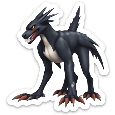 Black, Cool, Edgy, Nargacuga-Garchomp-Houndoom-Sergal Fakémon-Digimon with sharp markings,  full body sticker