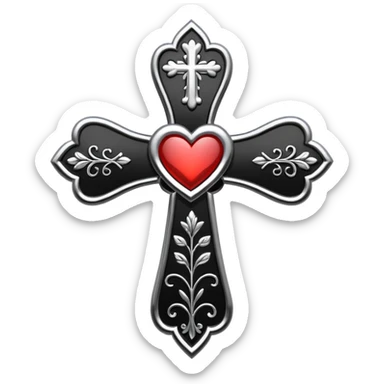 make a black chrome heart floral cross with white outline sticker
