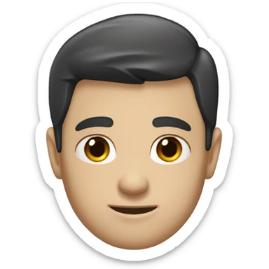 A head and shoulders shot of a 30 year old caucasian man with black short hair wearing a tshirt. sticker