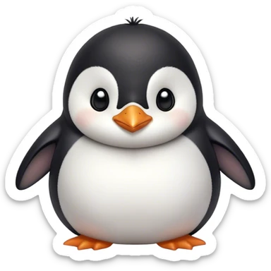 Cinematic chubby penguin, round fluffy body, tiny beak and feet, soft glowing feathers, gentle happy eyes, slightly tilted head, warm and irresistibly cute. sticker