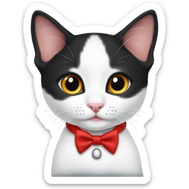 Tuxedo kitten with a red collar sticker