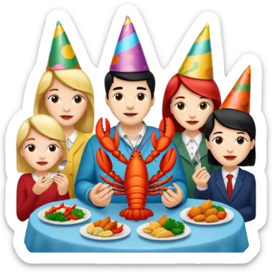 Too many people eating lobster at a family party sticker