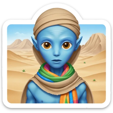 alien living in desert, colorful, accessories, just face  sticker