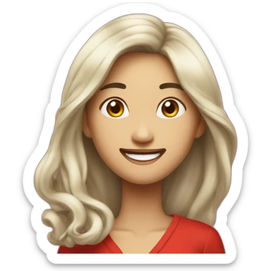 Beautiful Asian woman with long hair and red dress and who laugh out loud sticker