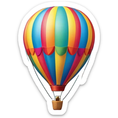 a clear sky and distant hills in the background with A colorful hot air balloon floating gracefully above the ground. The balloon's vibrant colors stand out against the soft clouds, capturing the peaceful yet adventurous spirit of hot air ballooning. sticker
