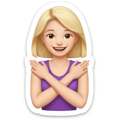 arms crossed holding neck, laughing girl sticker