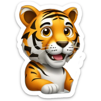 A tiger who study on a laptop sticker
