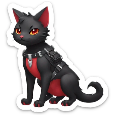 cool edgy cute kawaii black punk red fantasy nargacuga-bat-cat-Fakemon collar harness full body sticker