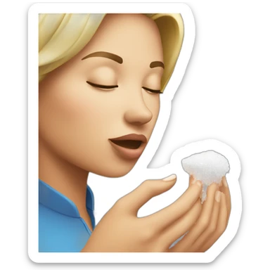 Female sniffing salt off a key sticker