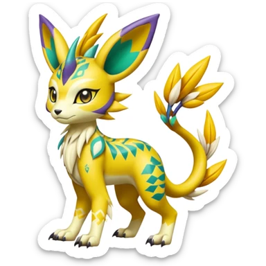 Tropical Tiny Marked Patterned Tribal Garurumon-Meloetta-Renamon-fusion-hybrid-creature (full body) sticker