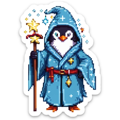 Penguin wizard with robe and magical stars sticker