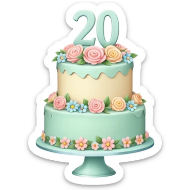 make a floral pastel cake that is aesthetic or vintage with the number 2 and 0 on it sticker
