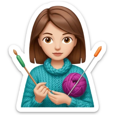  Woman with brown hair and highlights no glasses Knitting emoji sticker