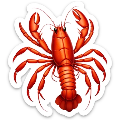Cinematic bright red rock lobster, detailed hard shell, claws slightly open, freshly cooked, warm glowing tones, rich and indulgent. sticker