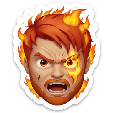 burning angry bodybuilder red haired man sticker
