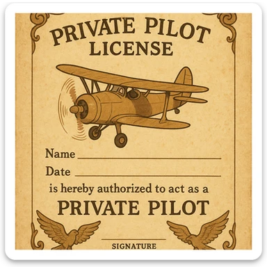 vintage-inspired private pilot license with a parchment background and classic aviation motifs sticker
