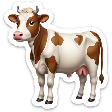 cinematic-[brown and white cow]-realistic-full-body-standing-emoji,-tail-flicking-lazily,-head-tilted-dramatically,-sleek-[brown and white]-coat,-simplified-yet-realistic-focused-features,-highly-detailed,-glowing-with-an-almost-sarcastic-glow sticker