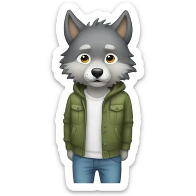 Wolf, plant, shy, sleepy clothes, cute pants sticker